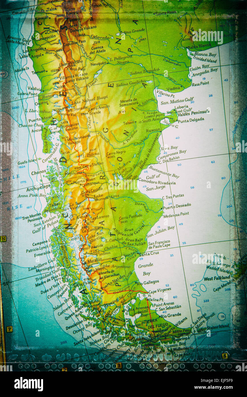 Le meilleur itinéraire - Patagonie. photos de mon 'réussi' route du voyageur. Ce traitement en temps réel effets vintage. Banque D'Images
