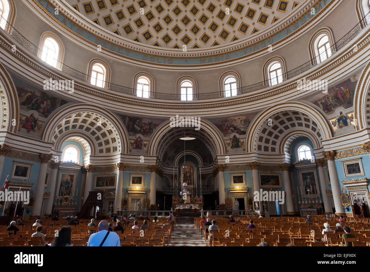 Néo-classicisme, rond intérieur avec une grande coupole, Église de l'Assomption, Rotunda Santa Marija Assunta, Rotunda de Mosta Banque D'Images