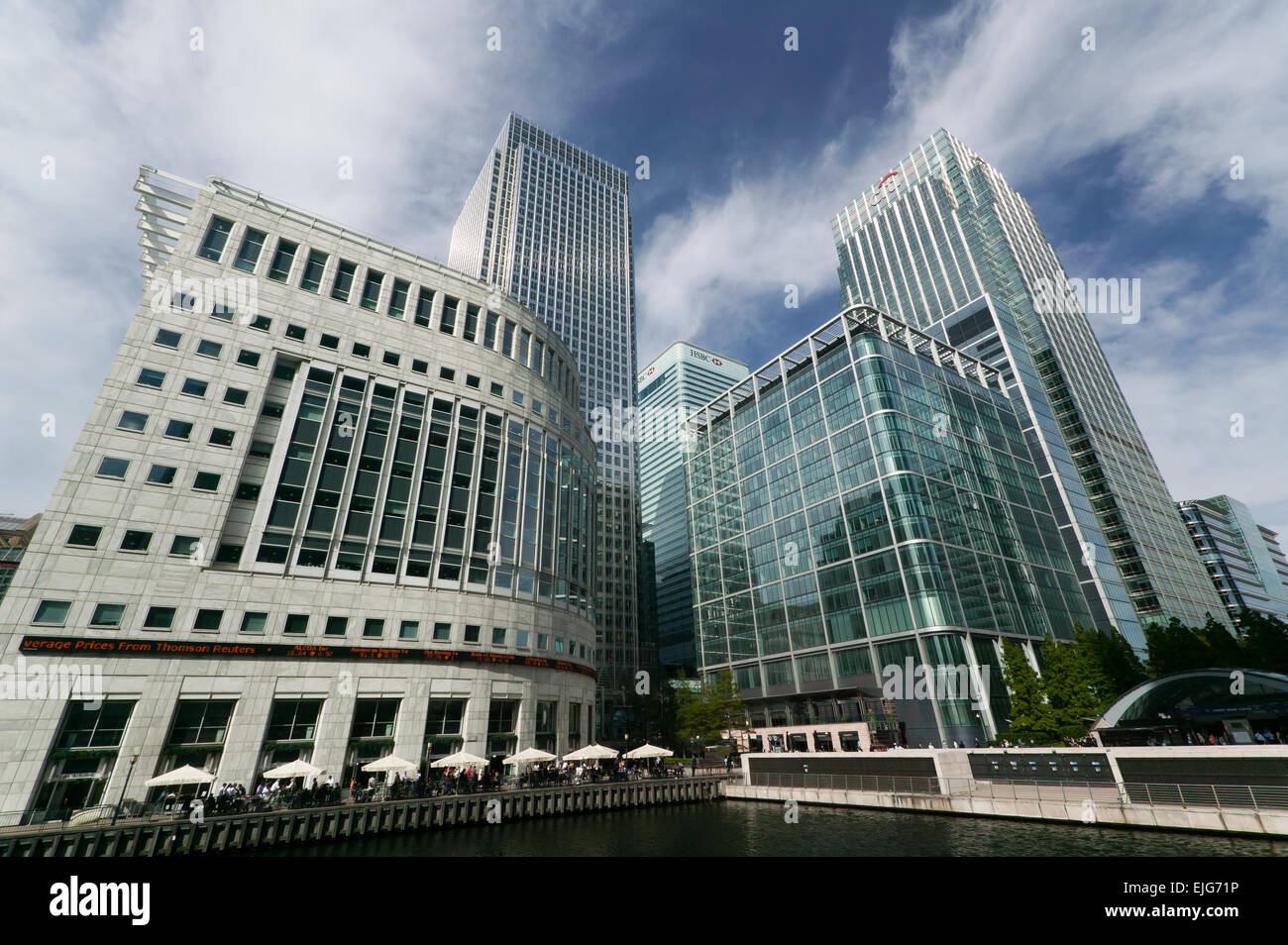 Grand angle de vue du quartier des affaires de Canary Wharf sur l'Isle of Dogs, Londres Banque D'Images