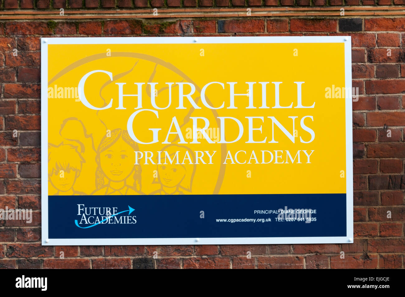 Un signe pour Churchill Gardens Academy school primaire à Pimlico, Londres. Banque D'Images
