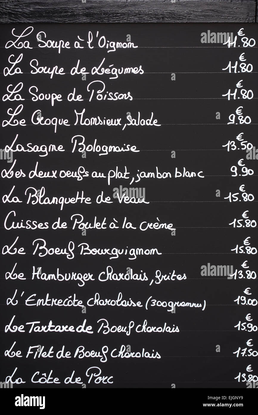 Menu français sur Tableau noir Photo Stock - Alamy