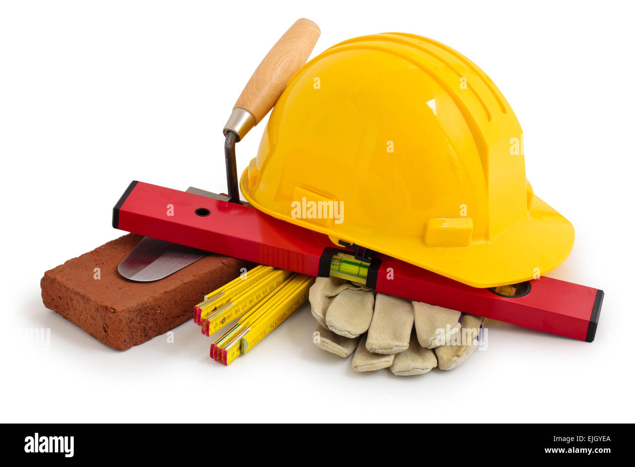 Casque de sécurité jaune et d'outils de construction. Banque D'Images
