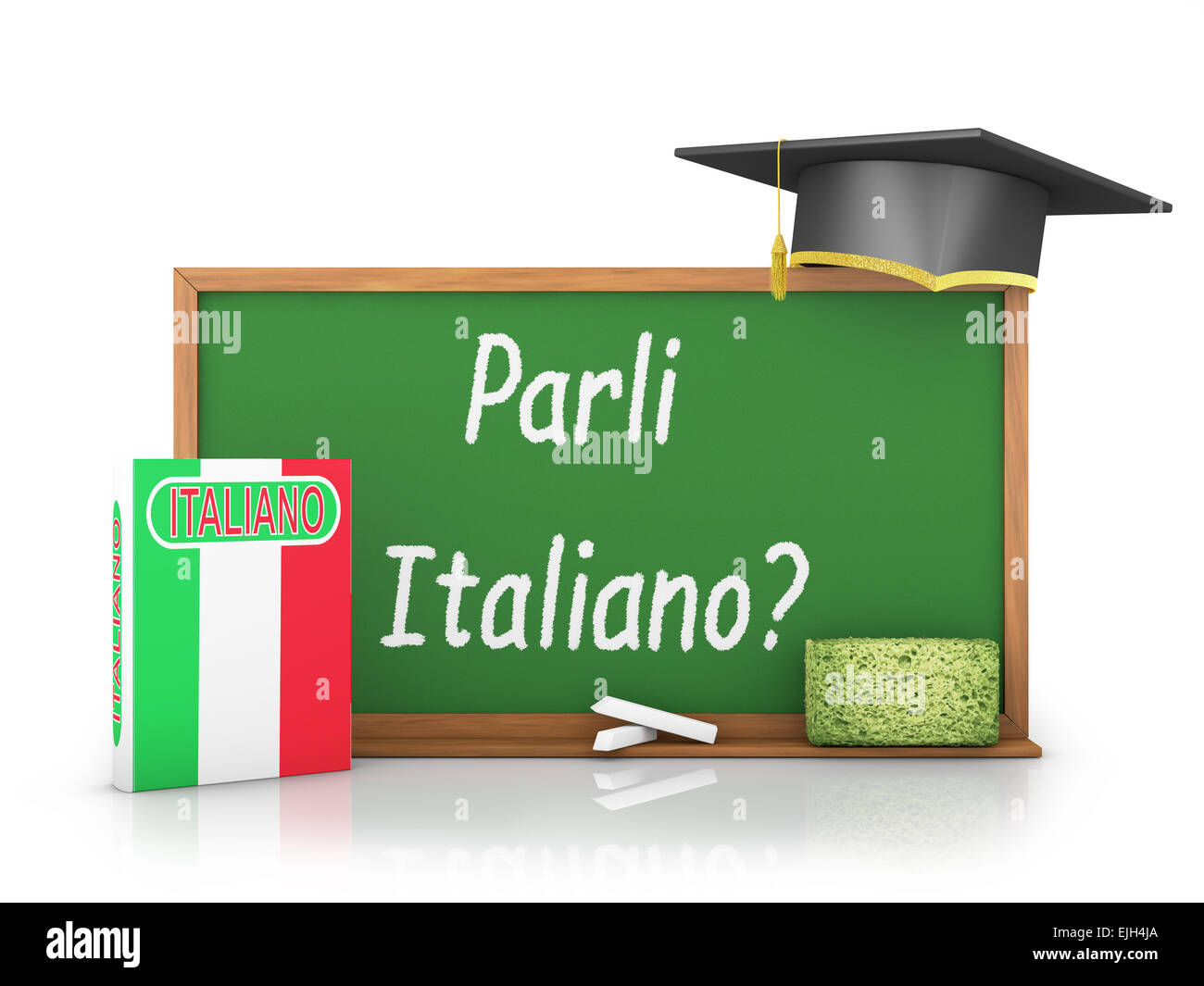 Livre italien avec un drapeau et un tableau sur lequel est écrit - parlez-vous italien ? Banque D'Images