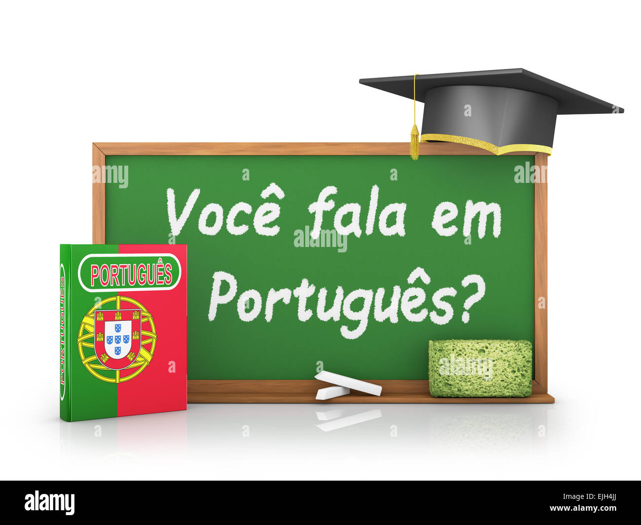 Livre portugais avec un drapeau et un tableau sur lequel est écrit - parlez-vous le portugais ? Banque D'Images