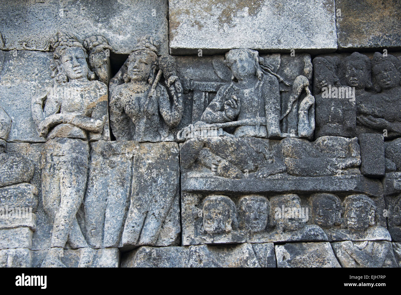 La sculpture sur pierre à Borobudur, UNESCO World Heritage site, Magelang,Central Java, Indonésie Banque D'Images