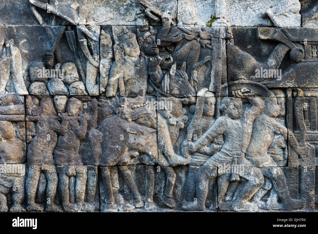 La sculpture sur pierre à Borobudur, UNESCO World Heritage site, Magelang,Central Java, Indonésie Banque D'Images