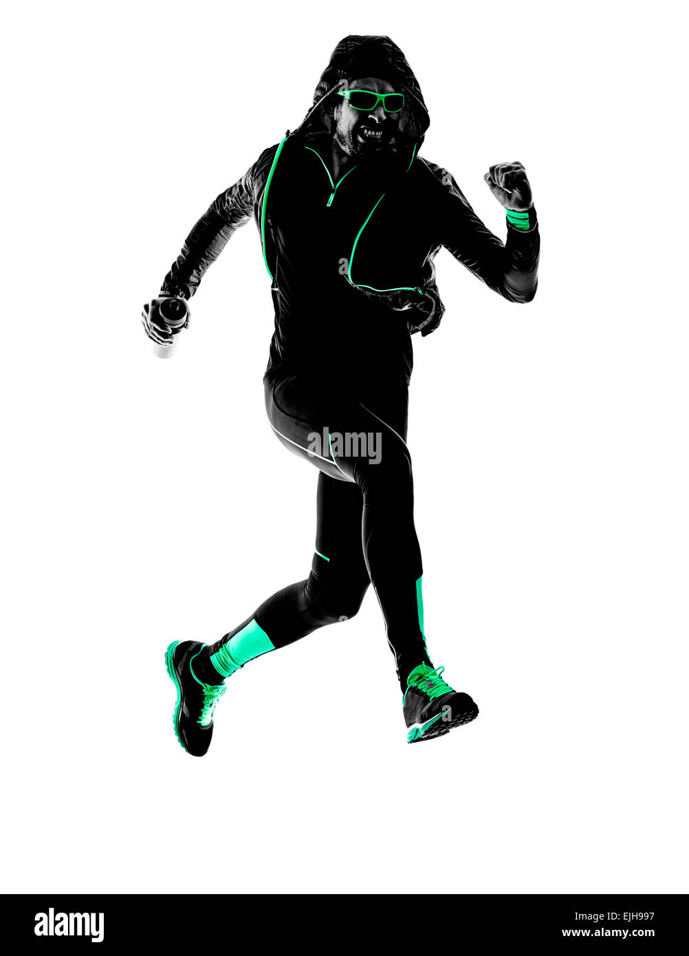 Un homme runner jogger running jogging en ossature isolé sur fond blanc Banque D'Images