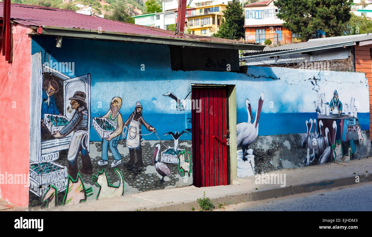 Graffiti décoratif et l'art de mur à Valparaiso, Chili Banque D'Images