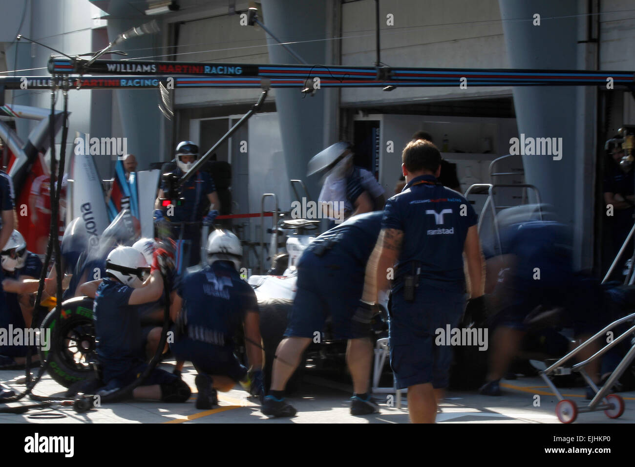 Sport Automobile : Championnat du Monde de Formule 1 de la FIA 2015, Grand Prix de Malaisie, pit stop formation, Williams Martini Racing Banque D'Images