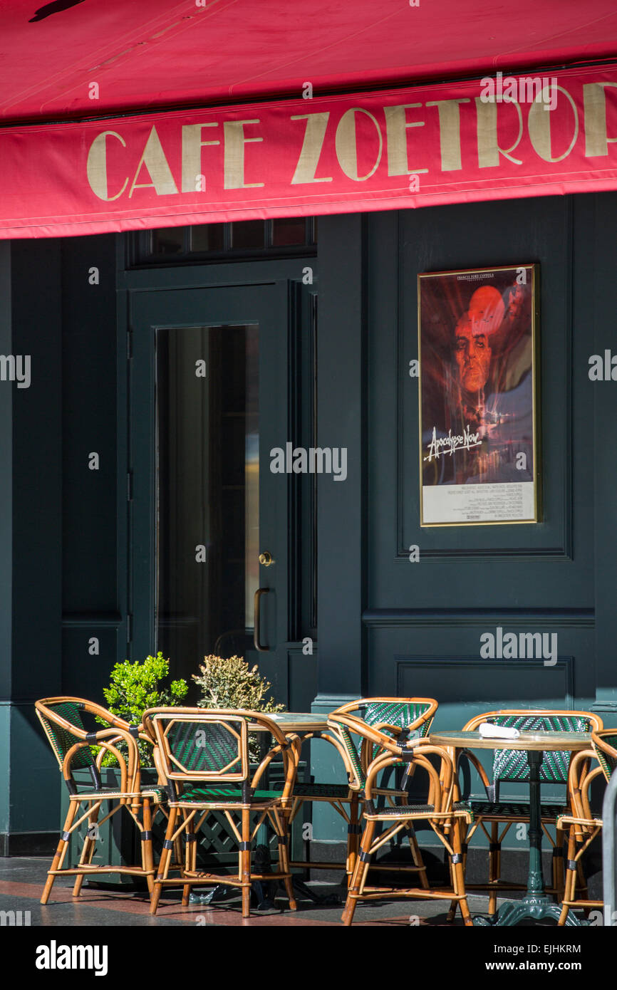Cafe Zootrope extérieur, Columbus Tower, San Francisco, California, USA Banque D'Images