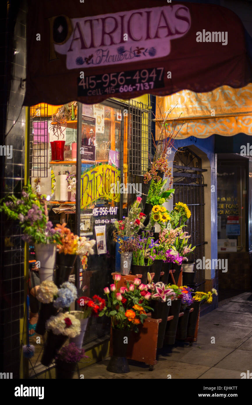 Patricia's florist à North Beach, San Francisco, Californie, USA la nuit Banque D'Images