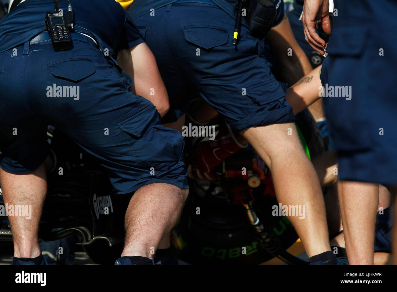 Sport Automobile : Championnat du Monde de Formule 1 de la FIA 2015, Grand Prix de Malaisie, pit stop formation, Williams Martini Racing Banque D'Images