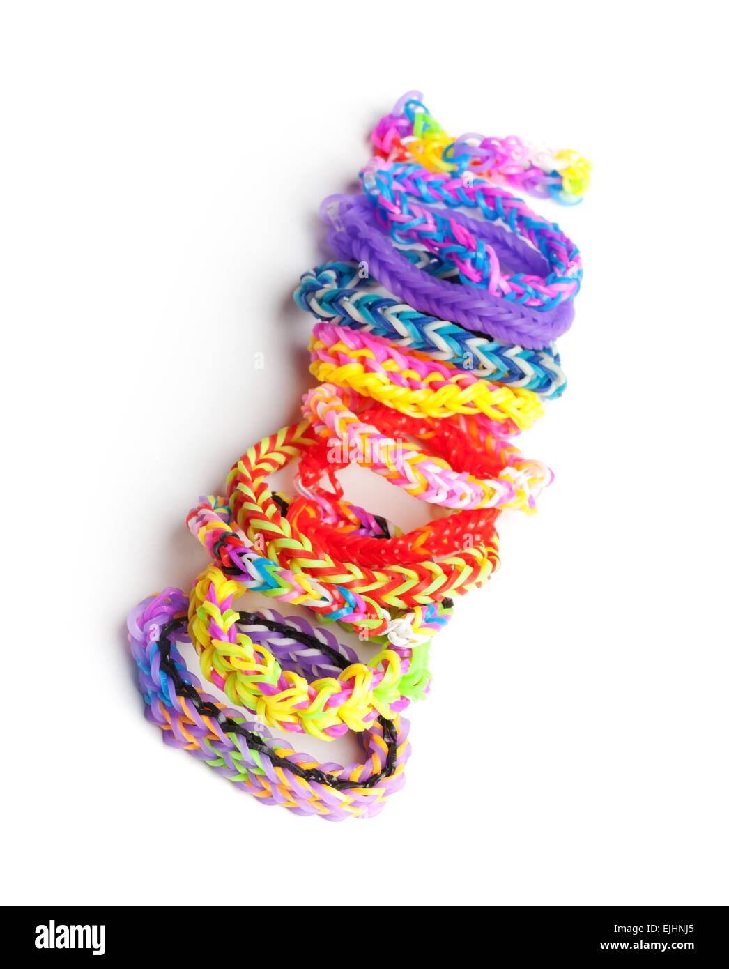 Groupe de la bande caoutchouc bracelets colorés isolé sur blanc, des accessoires de mode tendance Banque D'Images