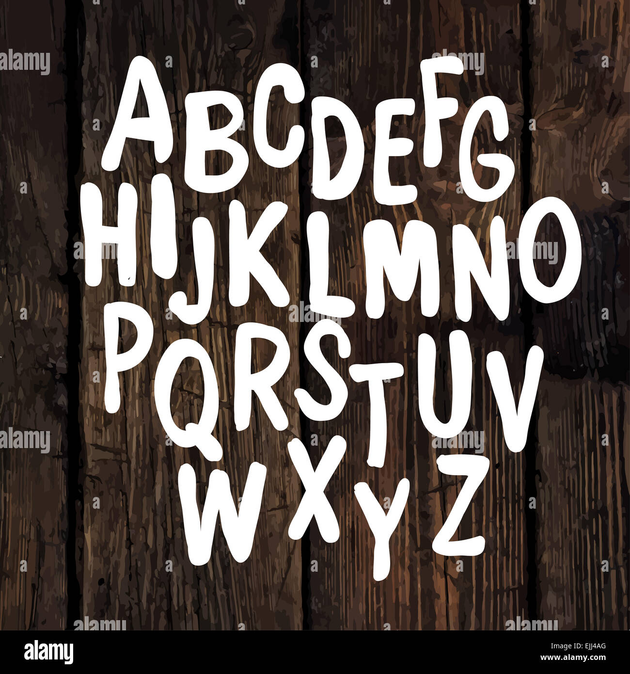 Alphabet dessiné à la main sur la texture en bois Banque D'Images