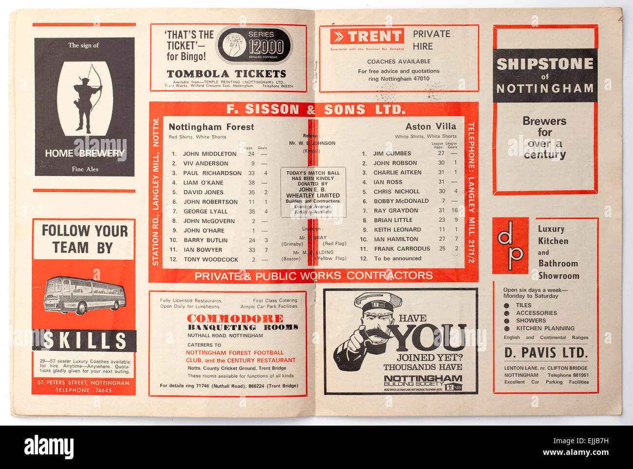Vintage des années 1970, le programme de football anglais Nottingham Forest v Aston Villa Banque D'Images