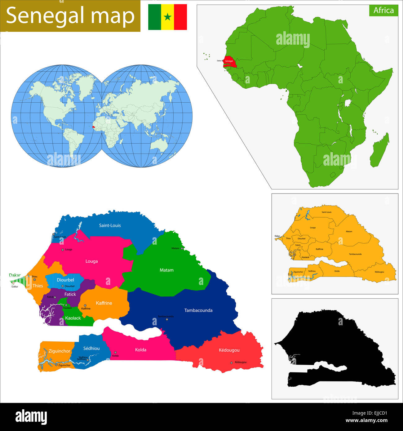 Carte du Sénégal Banque D'Images