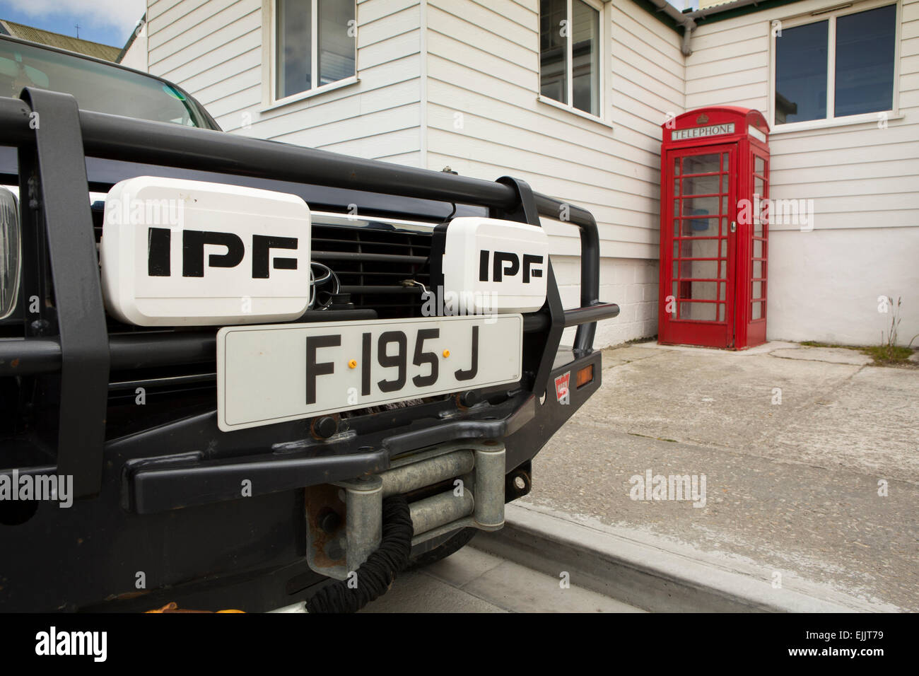 L'Atlantique Sud, Falklands, Stanley, Toyota Land Cruiser avec plaque d'Îles Falkland Banque D'Images