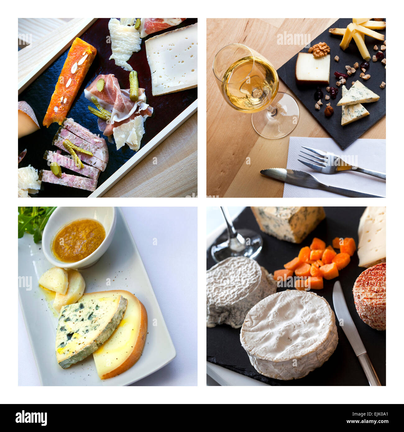 Collage de plaques de divers fromages Banque D'Images