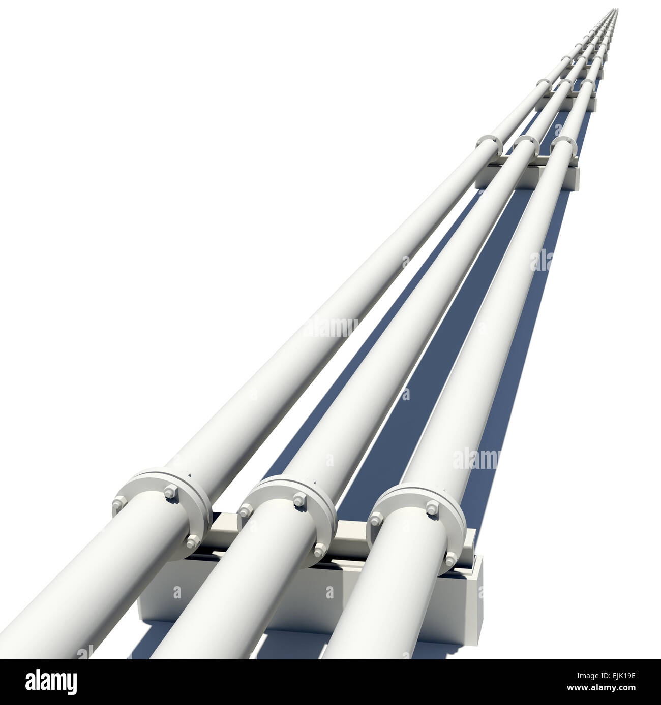 Trois tuyaux industriels blanc avec brides et prend en charge. Isolé Banque D'Images