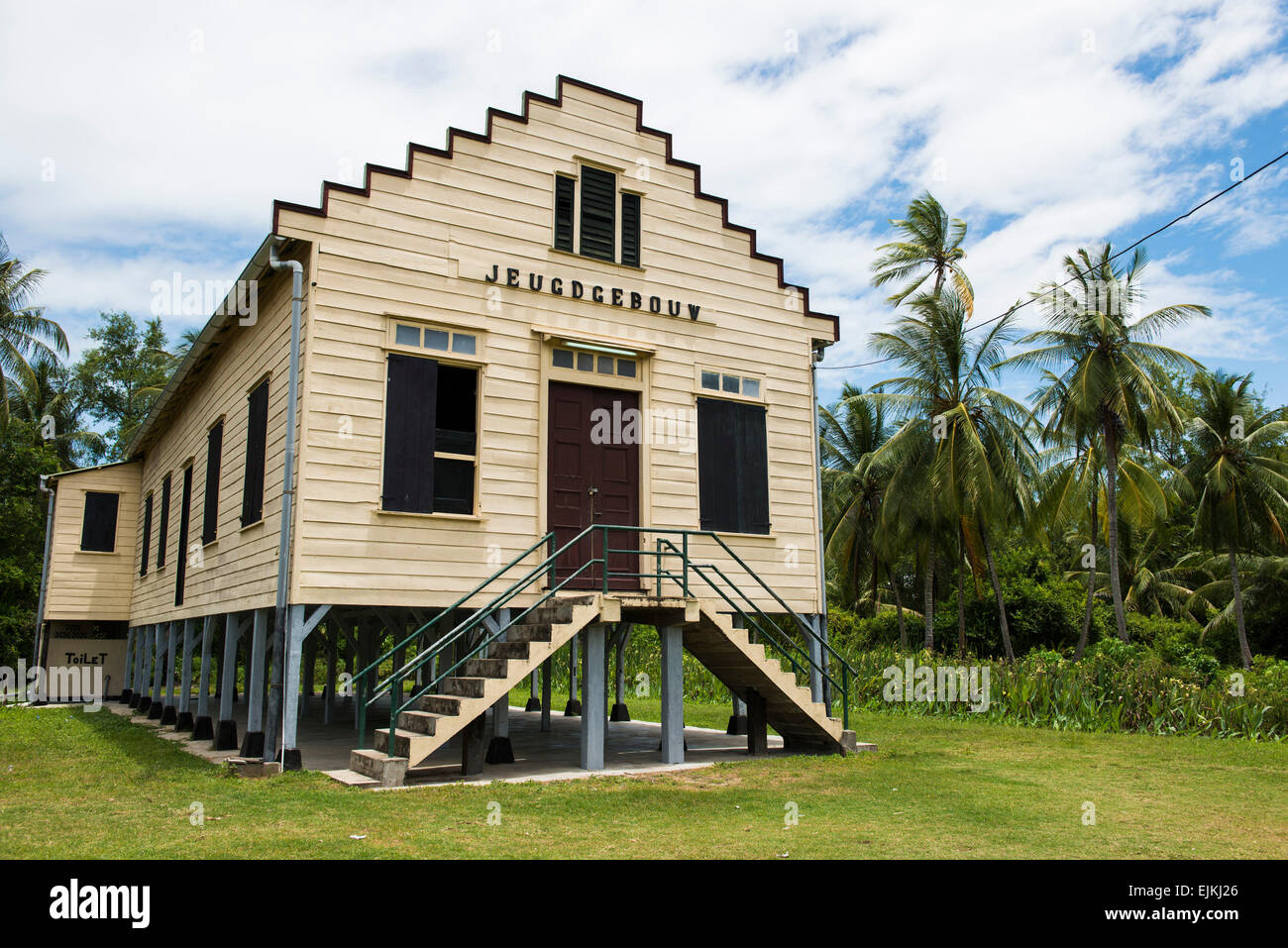 L'architecture en bois, Totness, Coronie district, Suriname Banque D'Images