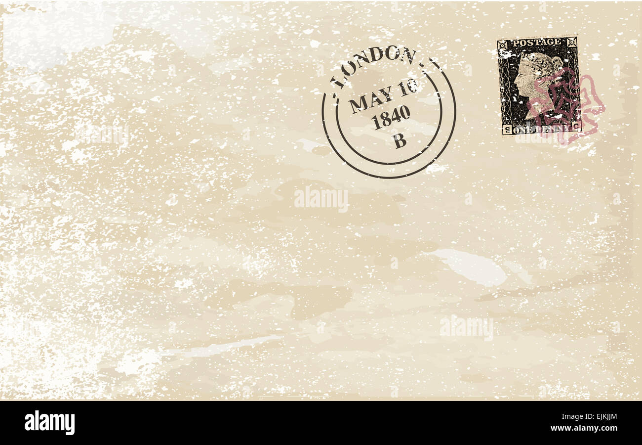 Une victorienne typique penny black British stamp sur une enveloppe utilisée Banque D'Images