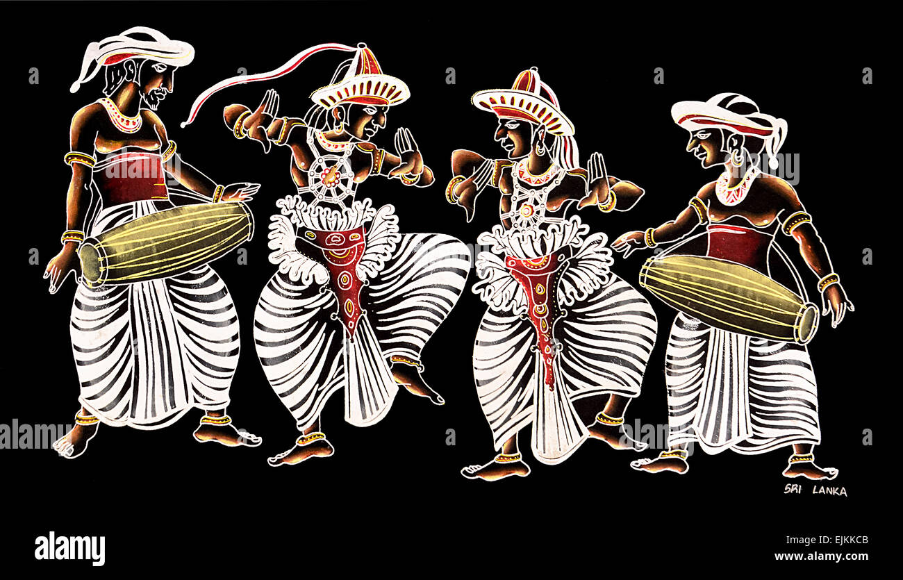 Traditionnel Sri-Lankais toile fait main Art de Kandy Esala Procession Banque D'Images