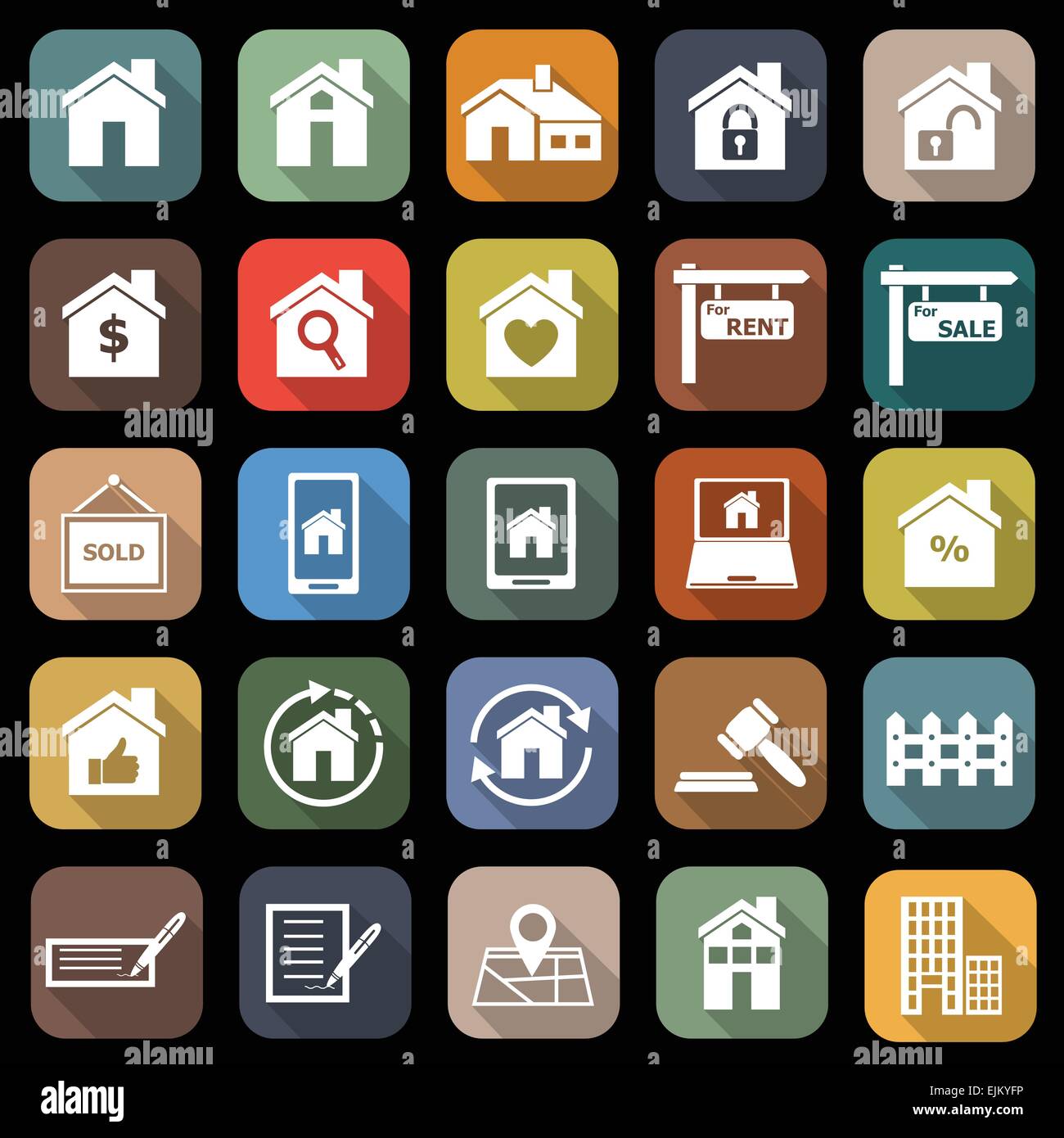 Real estate flat icons avec long shadow, stock vector Illustration de Vecteur