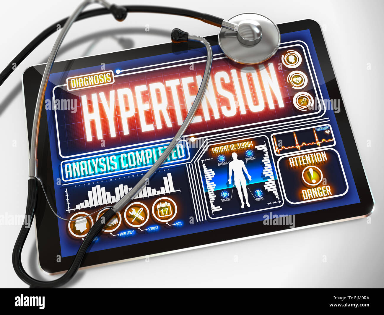 L'hypertension sur l'écran de tablette médicale. Banque D'Images