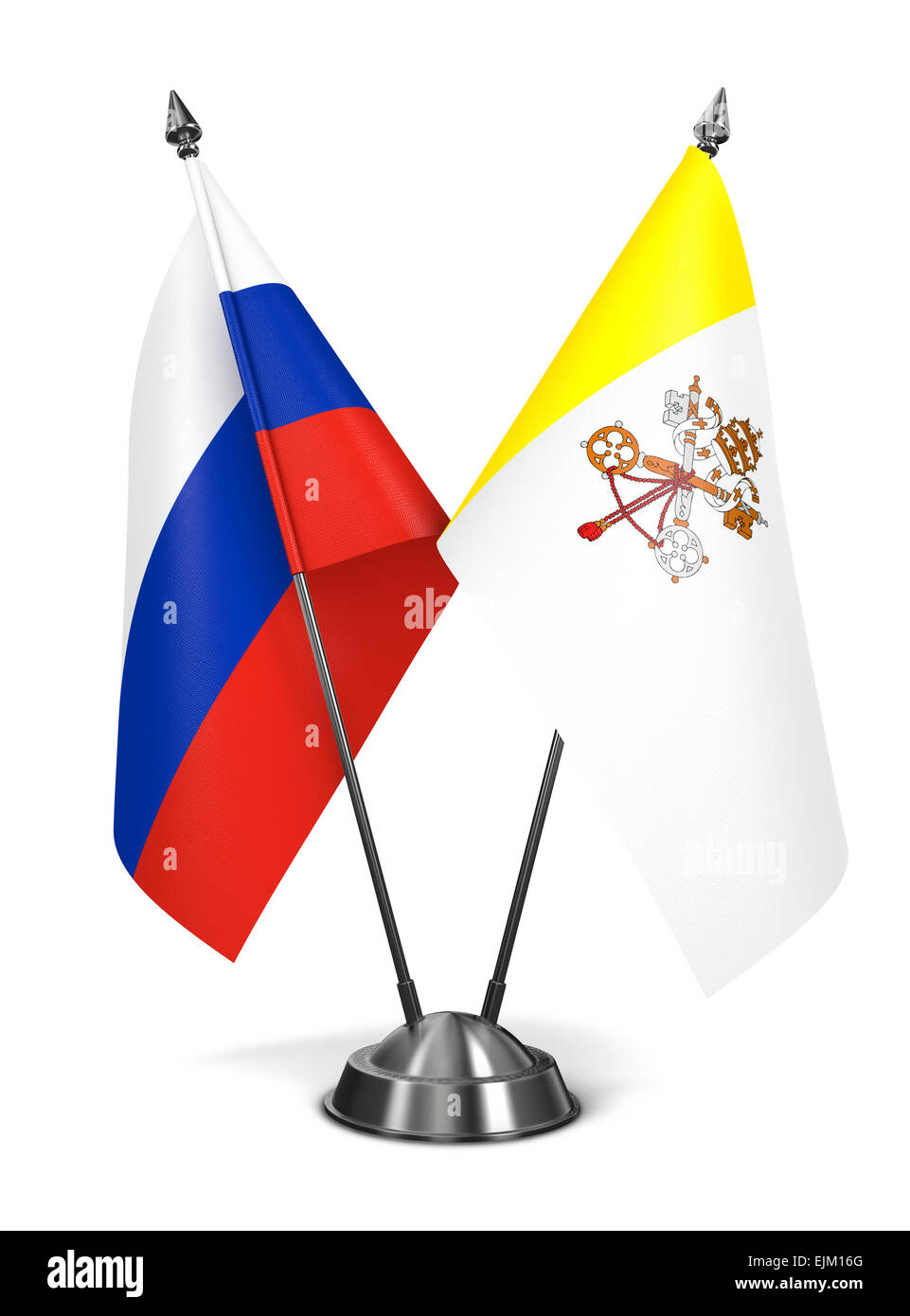 La Russie et le Vatican - drapeaux miniatures. Banque D'Images