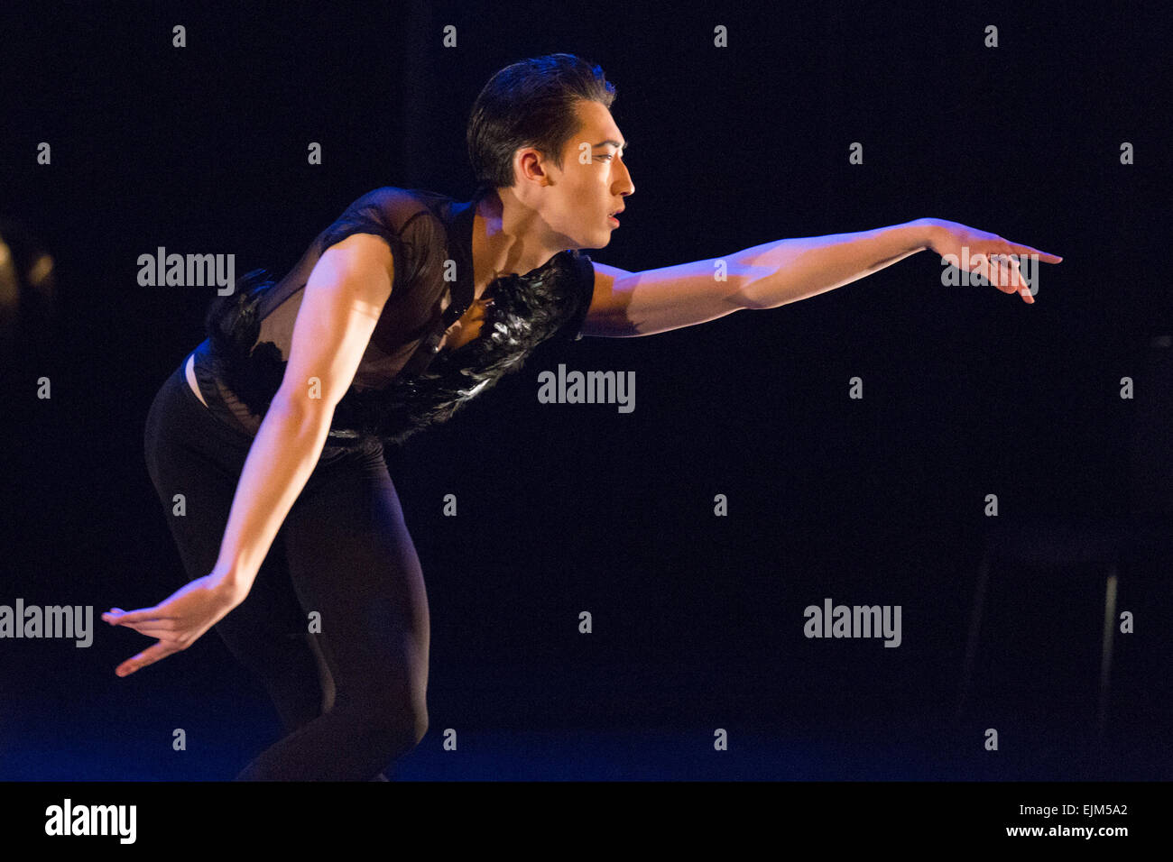 23/03/2015. Londres, Angleterre. Photo : Zhang Jinhao dans mort du cygne - Vainqueur de la finale 2015 Danseuse émergents. L'English National Ballet Dancer's Emerging 2015 finale au Queen Elizabeth Hall, Southbank Centre, Londres. Banque D'Images