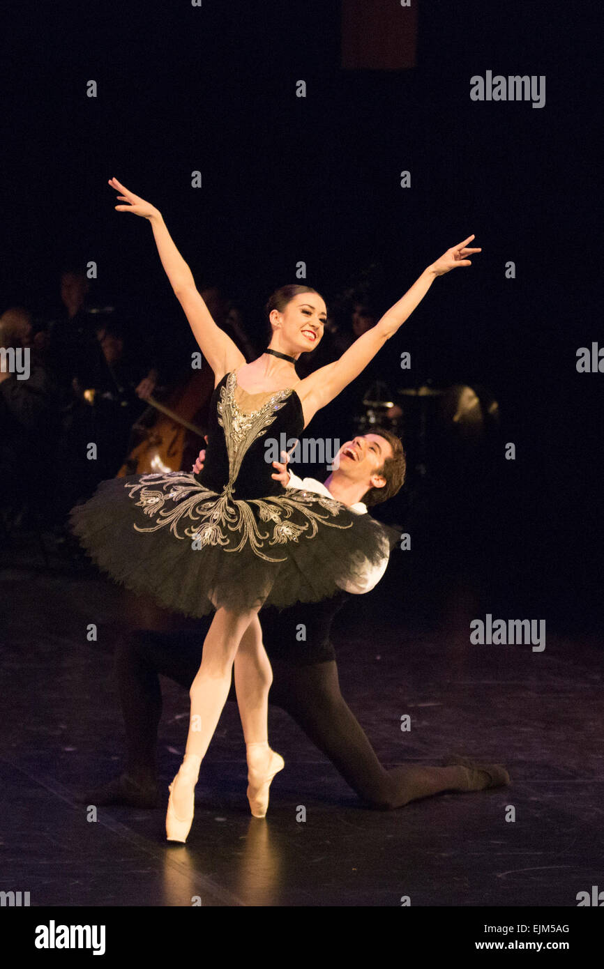 23/03/2015. Londres, Angleterre. Sur la photo : Anjuli Hudson et Vitor Menezes performing Satanella. L'English National Ballet Dancer's Emerging 2015 finale au Queen Elizabeth Hall, Southbank Centre, Londres. Banque D'Images