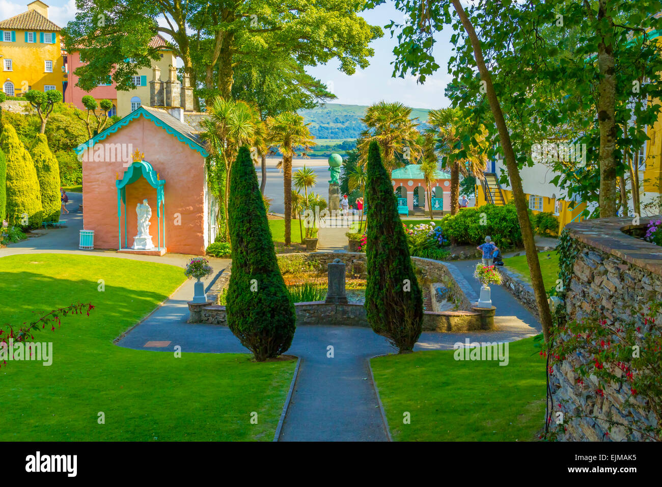 Portmeirion - style italien village touristique de Gwynedd, au nord du Pays de Galles. Conçu par Sir Clough Williams-Ellis. Banque D'Images