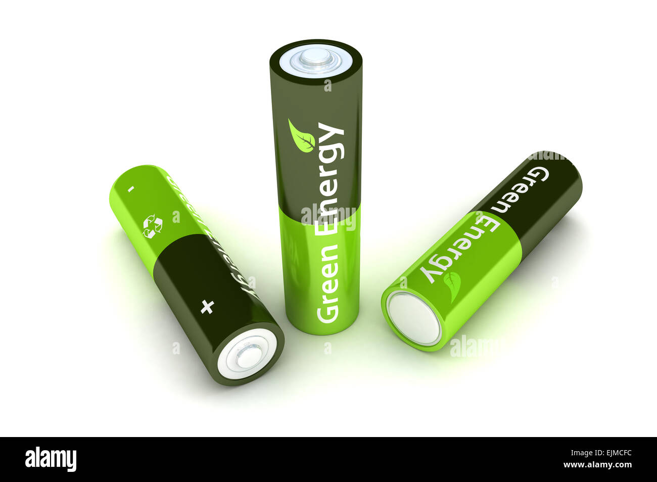 Un rendu 3D colorée en vert piles Eco Power Illustration Banque D'Images