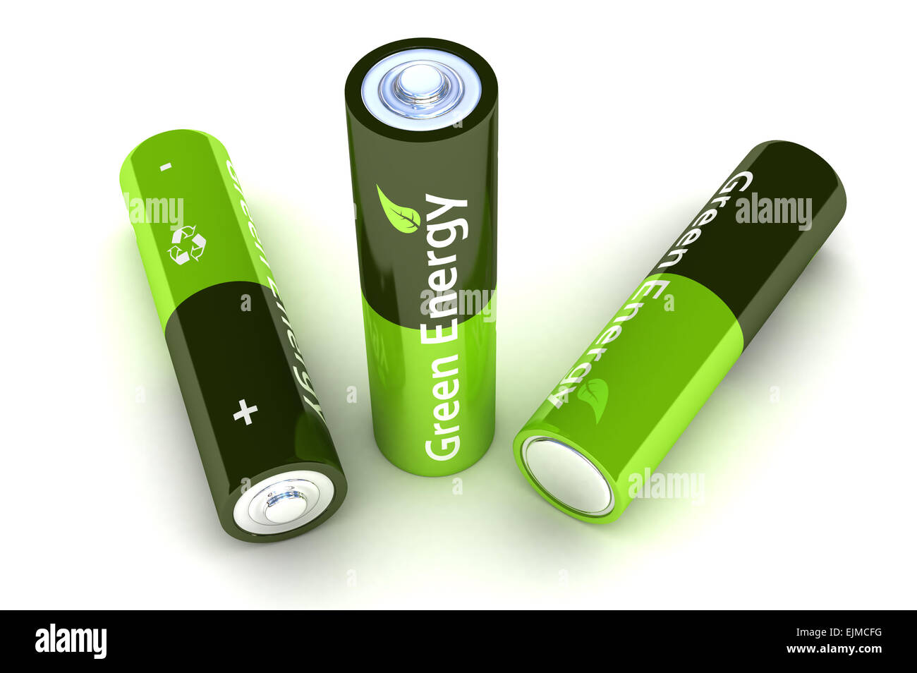 Un rendu 3D colorée en vert piles Eco Power Illustration Banque D'Images