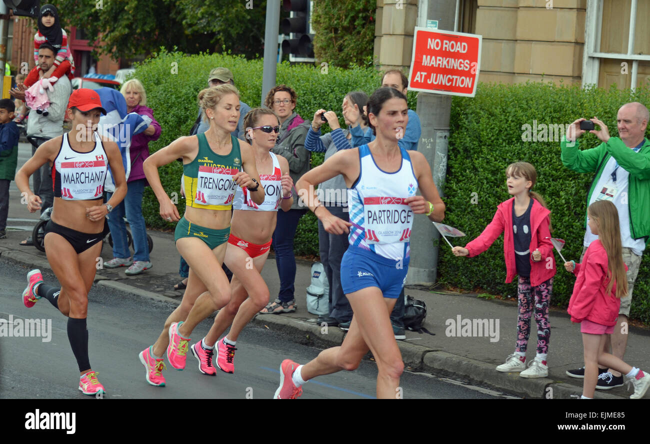 Susan Partridge, Lanni Marchant, Jess Trengove & Aly Dixon exécutant du marathon féminin à la Glasgow Jeux du Commonwealth de 2014 Banque D'Images