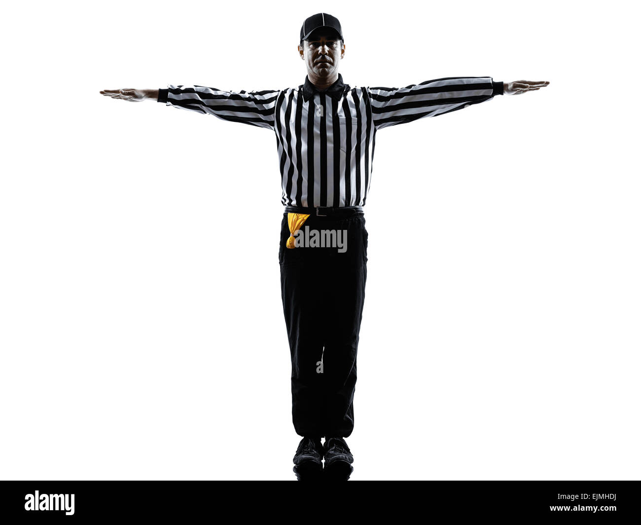 Les gestes de l'arbitre de football américain en silhouette sur fond blanc Banque D'Images