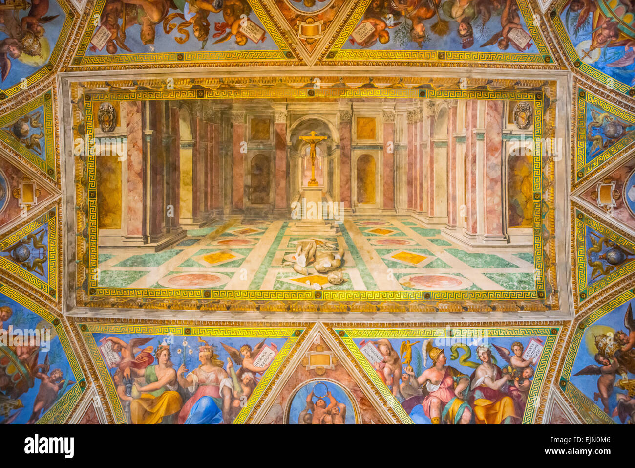 Le triomphe du christianisme sur le paganisme par Tommaso Laureti, fresque au plafond, Sala di Costantino, Musées du Vatican, Cité du Vatican Banque D'Images