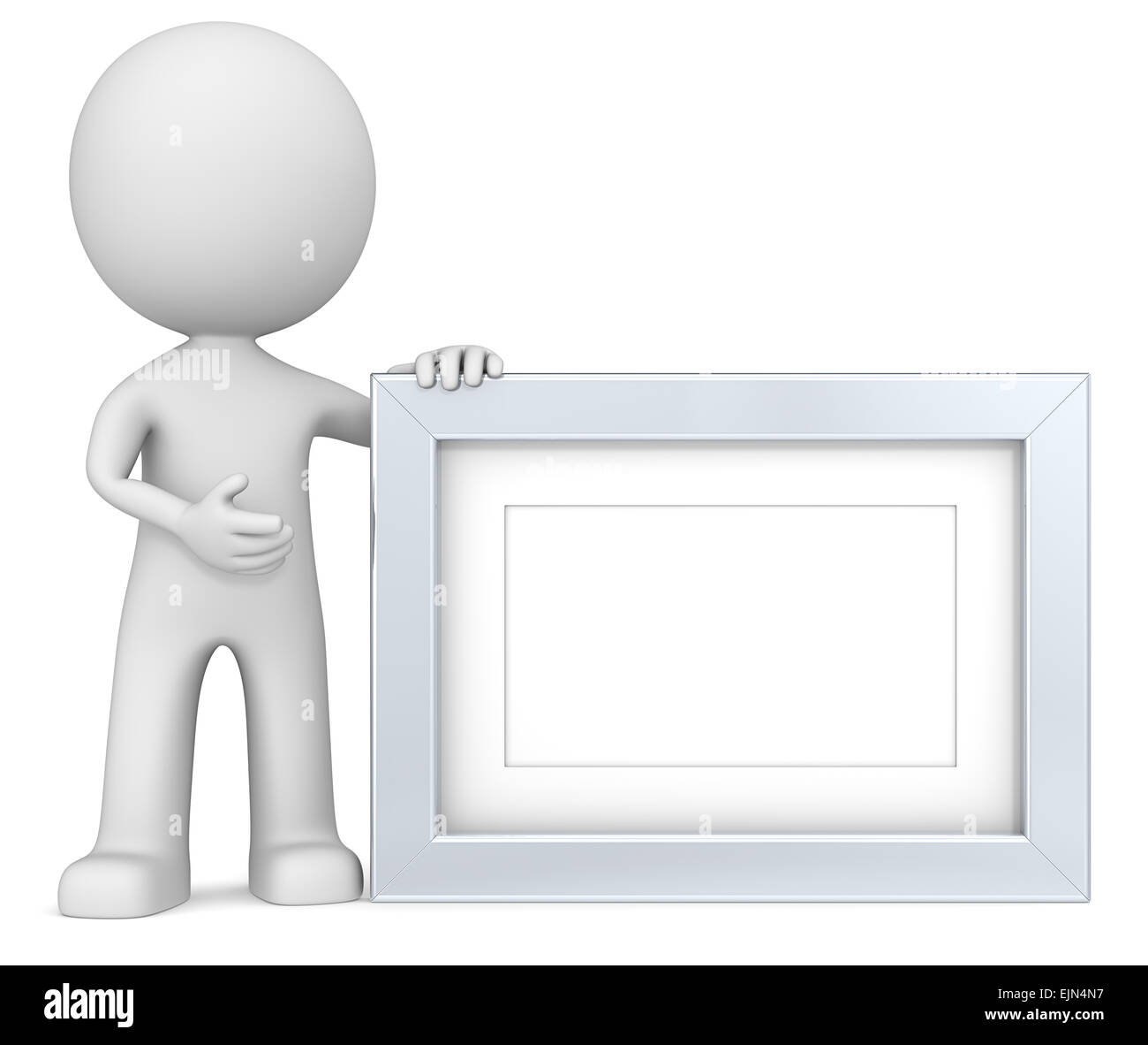 Cadre d'acier. Le mec 3D character holdning Cadre photo. Metal, copiez l'espace. Banque D'Images Cadre d'acier. Le mec 3D character holdning Cadre photo. Metal, copiez l'espace. Banque D'Images