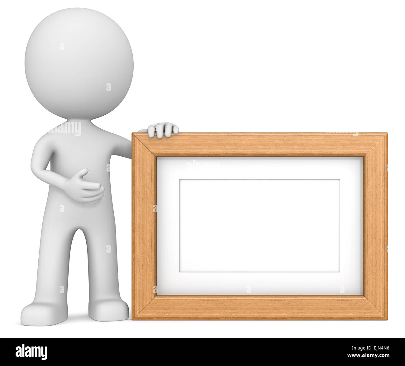 Cadre photo en bois. Le mec 3D character holding Photo Frame. Teak, copiez l'espace. Banque D'Images Cadre photo en bois. Le mec 3D character holding Photo Frame. Teak, copiez l'espace. Banque D'Images