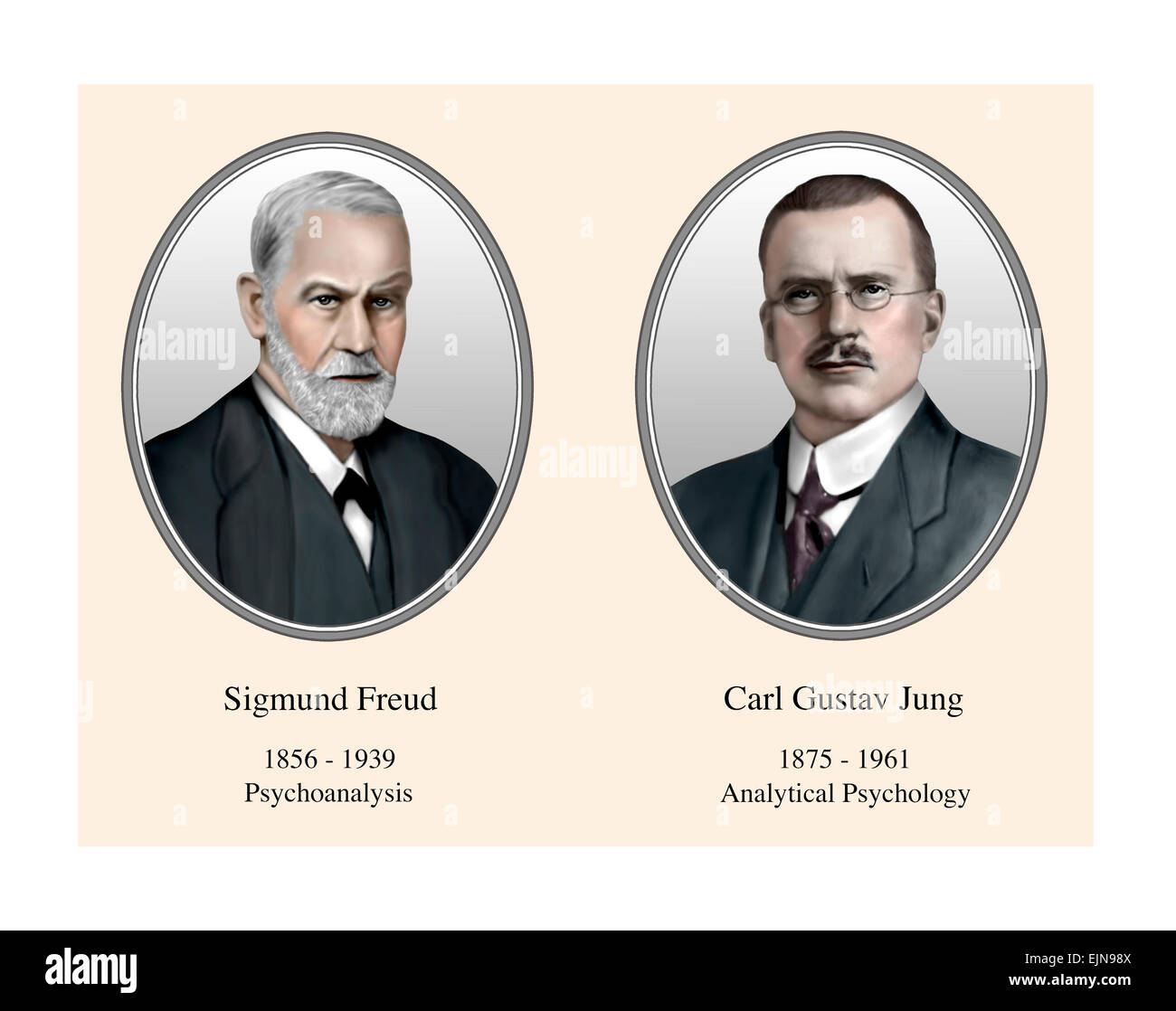 Sigmund Freud Carl Gustav Jung Portrait Illustration moderne Banque D'Images