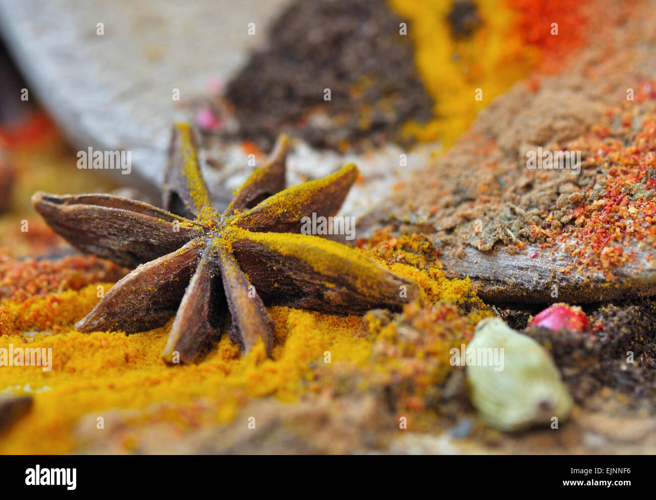 Fermer sur anis en un mélange d'épices colorées Banque D'Images