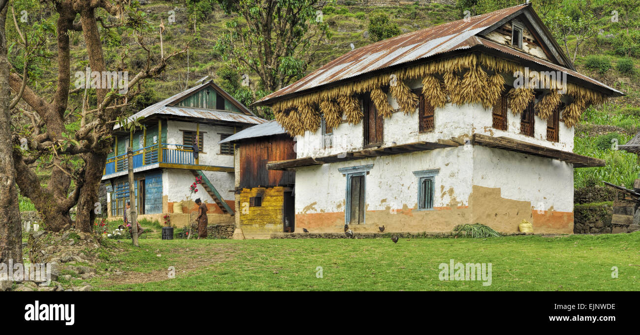 Vieilles maisons traditionnelles au Népal Banque D'Images