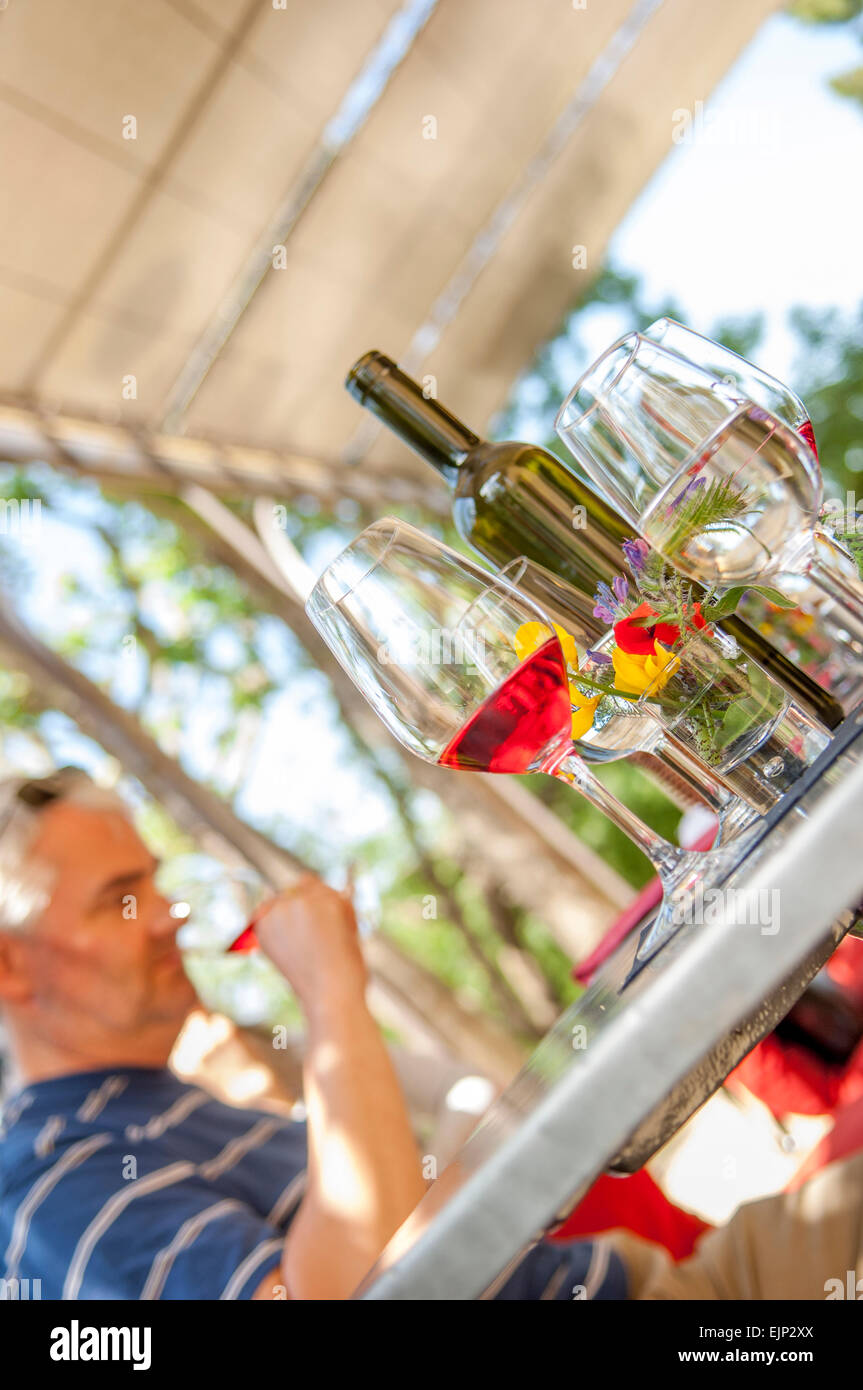 Accord mets et vins le déjeuner à Gigondas au Caveau des gourmets. Provence. France Banque D'Images