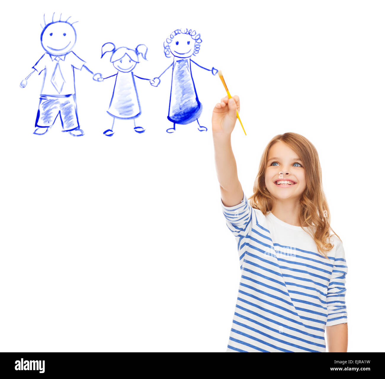 Petite fille avec pinceau dessin portrait de famille Banque D'Images