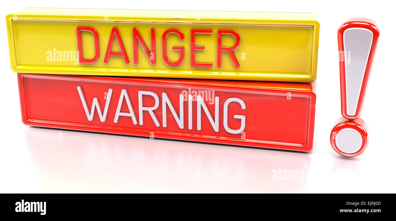 Danger Avertissement - bannière 3d, isolé sur fond blanc Banque D'Images