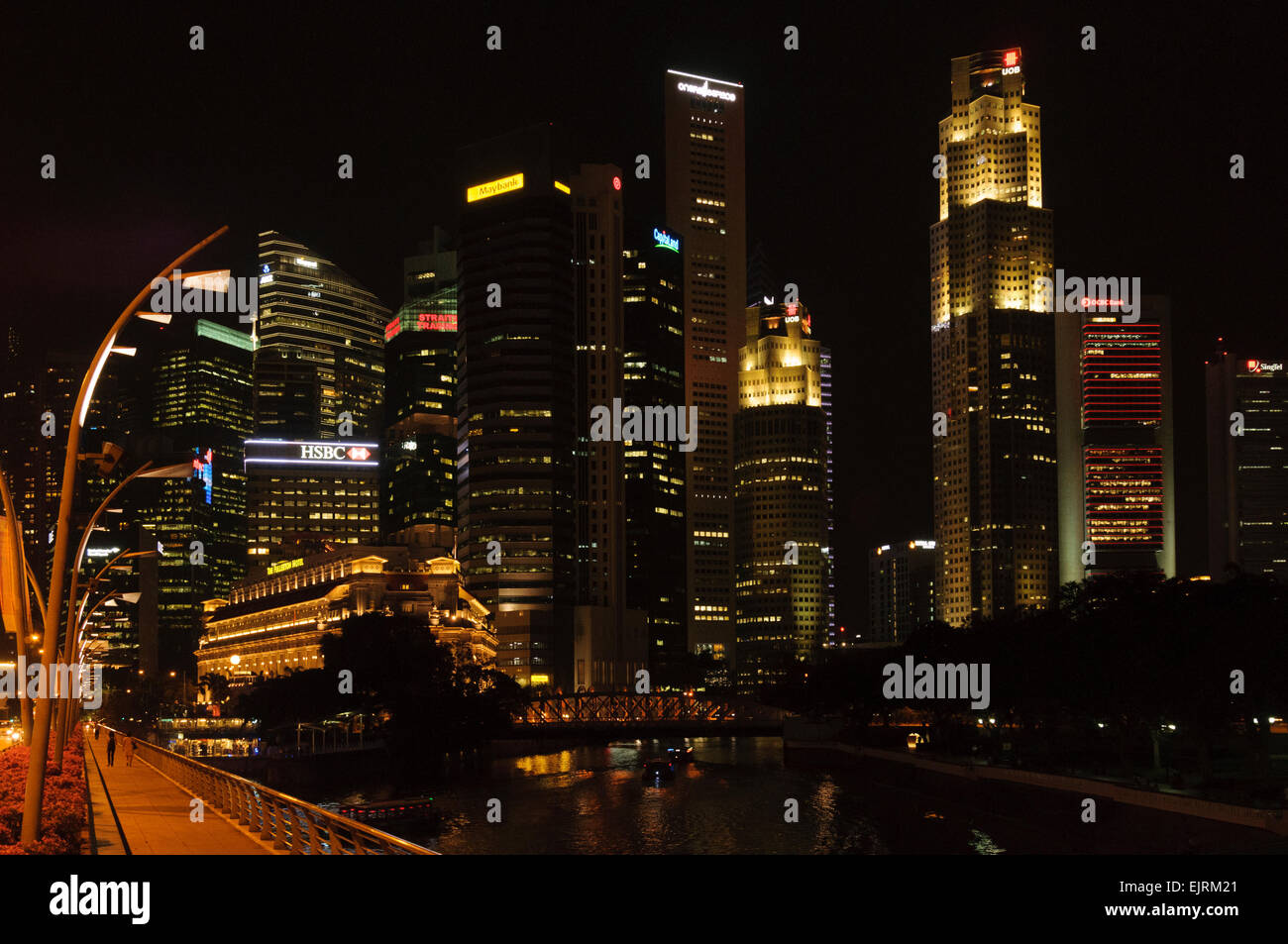 Singapour CDB skyline at night Banque D'Images