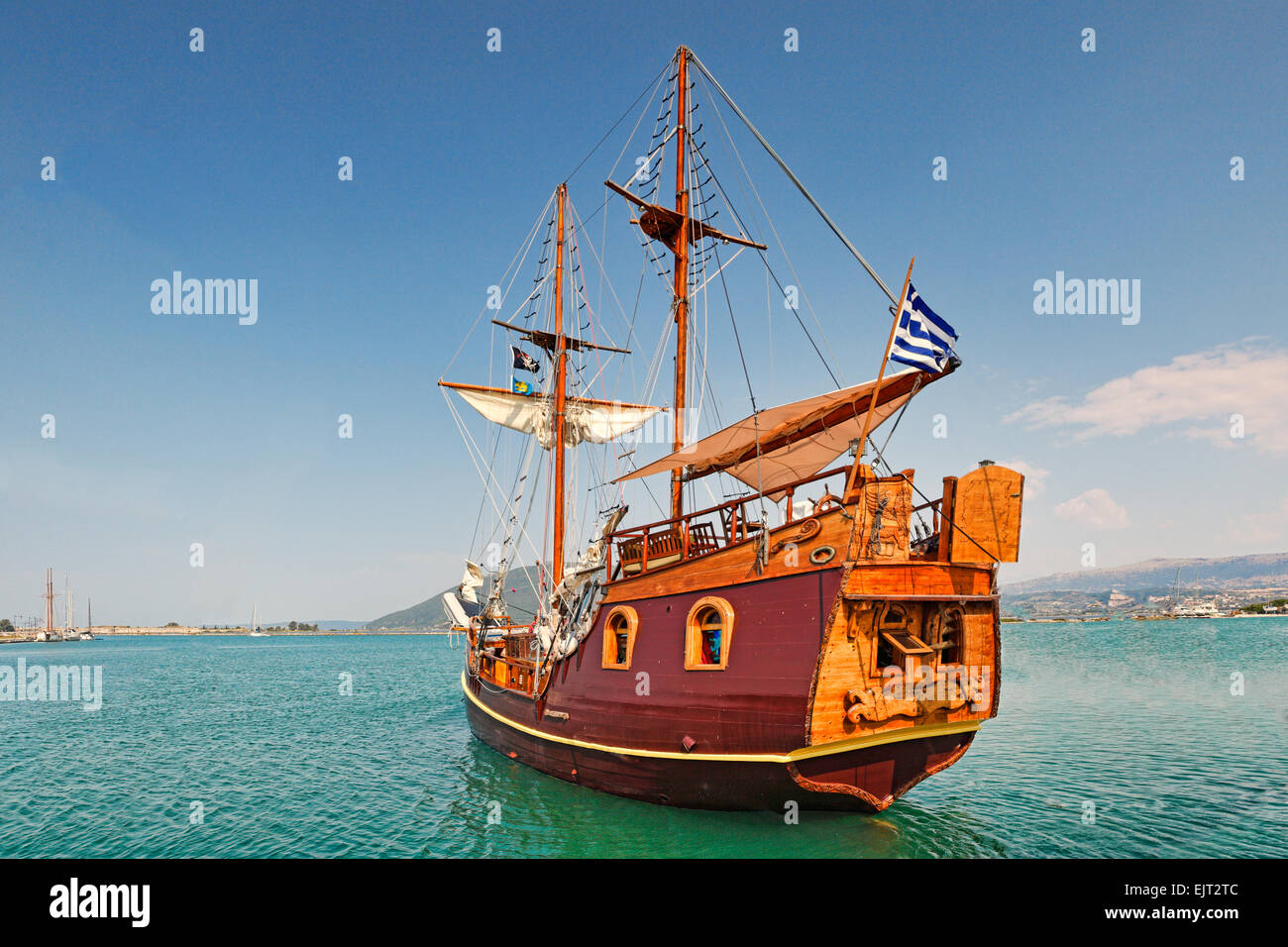 Croisière bateau pirate dans le port de Lefkada, Grèce Banque D'Images