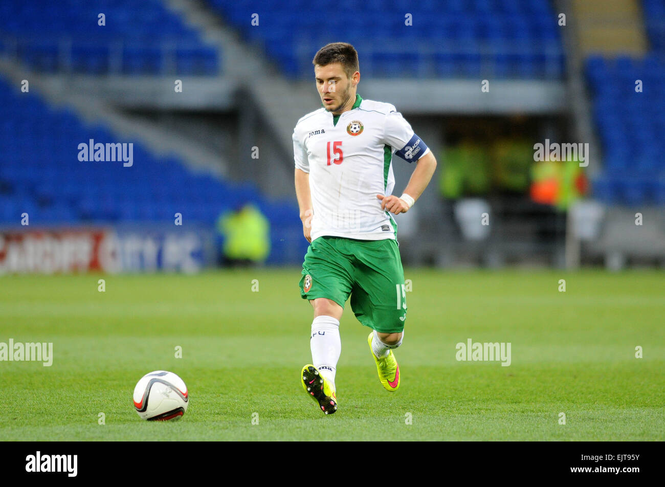 Cardiff, Wales, UK. Mar 31, 2015. En vertu de l'UEFA 21 Qualificatif Championnat - Pays de Galles v Bulgarie à la Cardiff City Stadium, UK : la Bulgarie sous 21's Le Capitaine Kristiyan Malinov. Credit : Phil Rees/Alamy Live News Banque D'Images