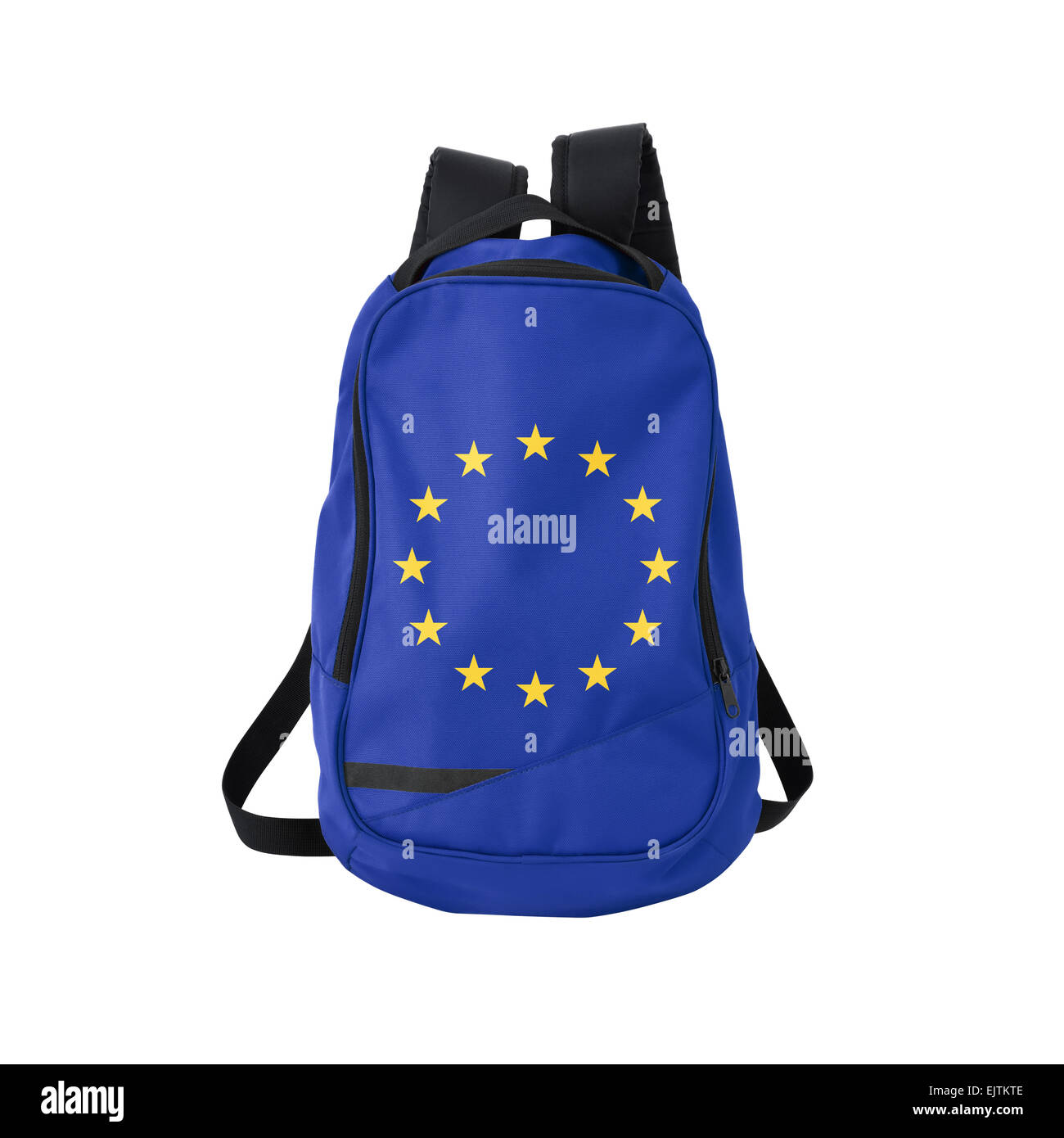 Drapeau de l'Union européenne backpack isolé sur fond blanc. Banque D'Images