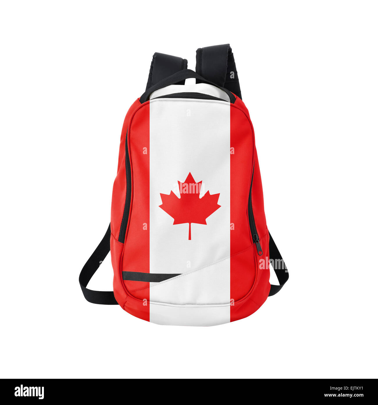 Sac à dos drapeau Canada isolé sur fond blanc. Concept Retour à l'école. Banque D'Images